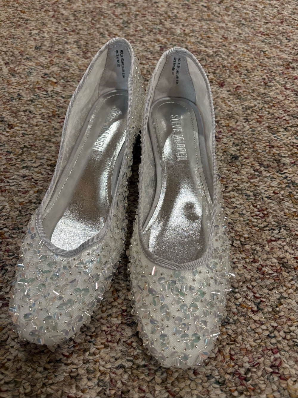 Steve Madden Mollie Mesh Beaded Silver Shoes 8.5
